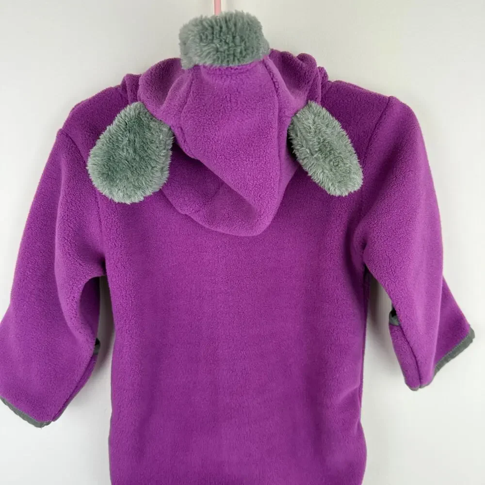 NWT Snonook Fleece Baby Fleece Hooded Ears Fold-Over Mitten Purple Bodysuit 3-6M